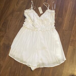 Francescas White Ruffled Spaghetti Strap Romper
